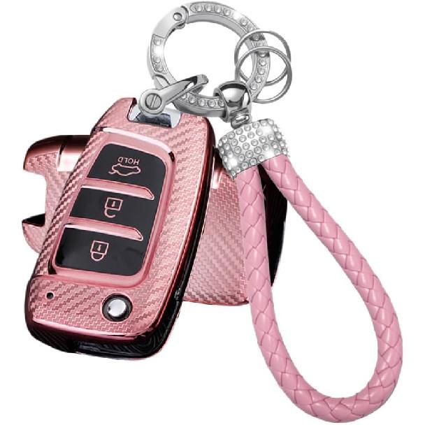 Key Fob Cover Case Compatible with Hyundai Venue Accent Kona SE Santa Fe Palisade Key Shell Protector with Bling Keychain 3 Button B Red