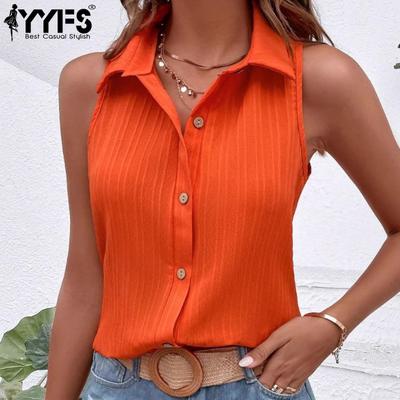 Women's Fashion Casual Spring Summer Solid Color Print Sleeveless POLO Neck Blouses & Shirts