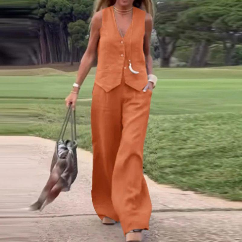European and American Leisure Fashion Solid Set Vest Trousers Two-piece Set Women Two Piece Vest Pants Set