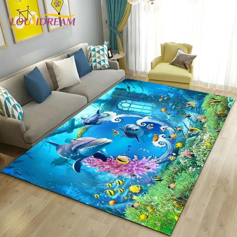 3D iluzja dna morskiego podwodny świat delfin rekin dywanik do składania, dywanik do salonu sypialnia Sofa wycieraczka antypoślizgowa mata podłogowa