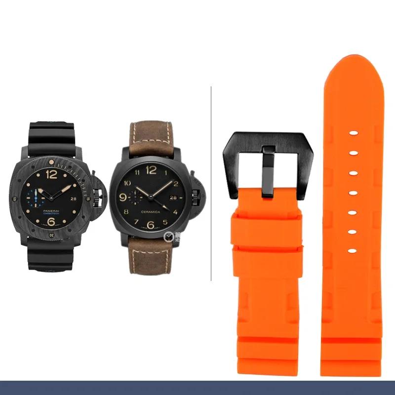 For Panerai SUBMERSIBLE PAM 111 441 616 Watchbands Soft Silicone Rubber 22mm 24mm Men's Watch accessories Strap