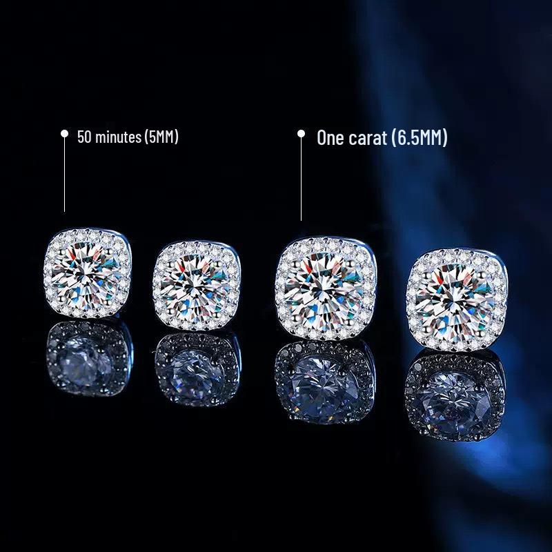 S925 Sterlingsilber Moissanit Quadratische Steckerohrringe für Damen – Einfaches Geometrisches Design