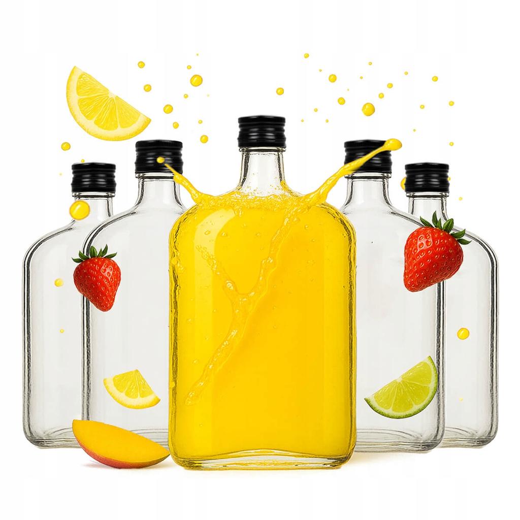 5X Butelka Szklana Bunia 1L Płaska Piersiówka Na Ślub Wódkę Bimber Alkohol