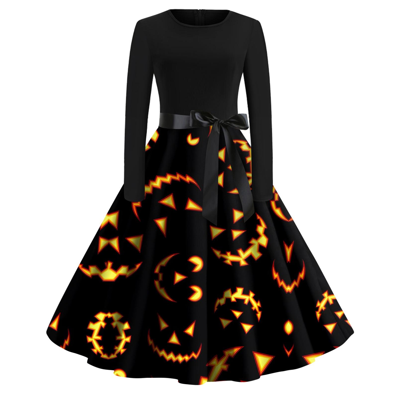 

Жіноча вінтажна вечірня вечірня сукня для сімейної вечірки з довгим рукавом і принтом на Хелловін XXXXXL чорний