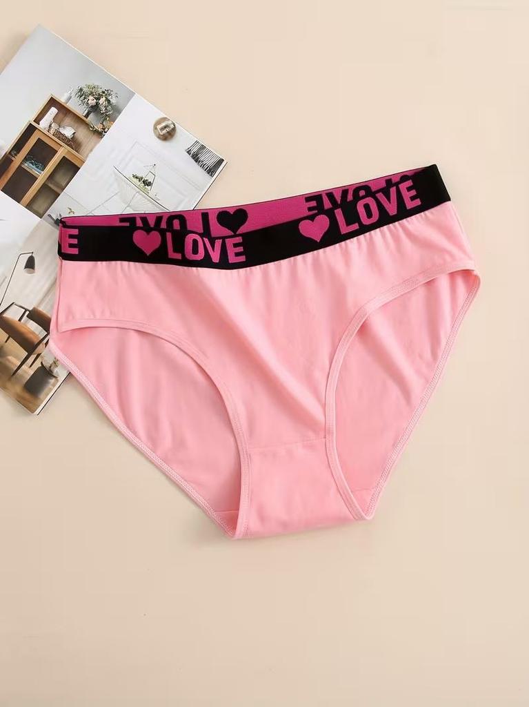 Set di 6 Mutandine da Donna a Vita Alta con Stampa Cuore e Lettere in Cotone | Morbide Traspiranti Comode Biancheria Intima Quotidiana