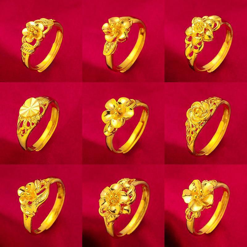 Women's Open Adjustable Ring Gold Plated with Lucky Flower Design Suitable for Wedding Jewelry