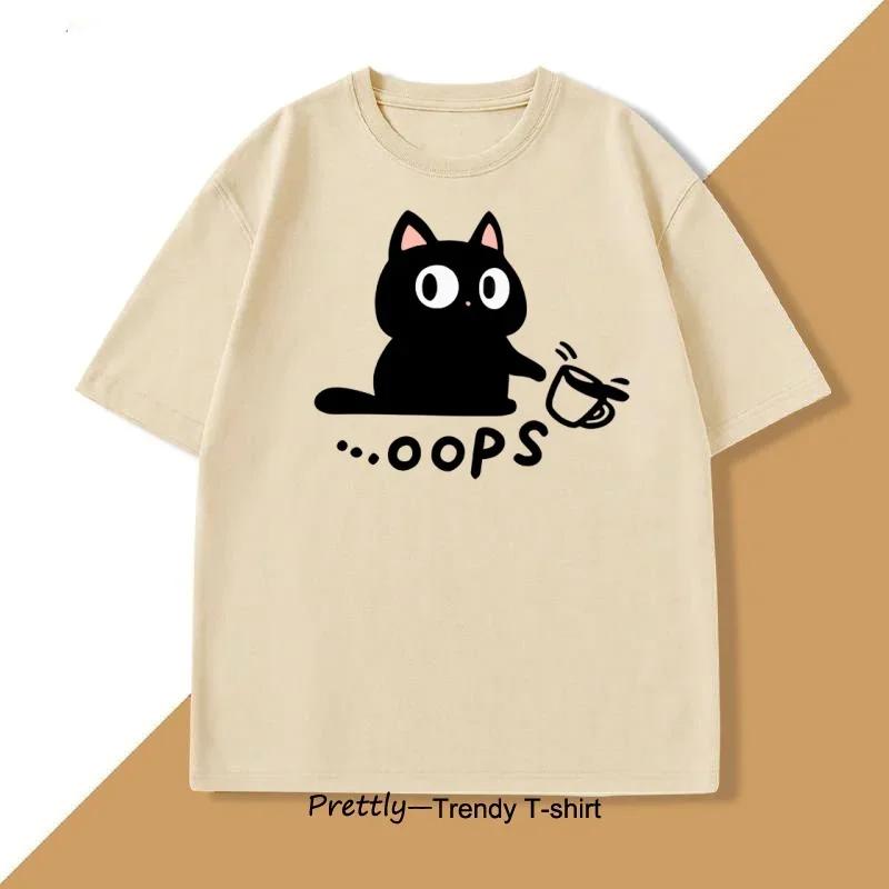 Funny Summer Meow Black Cat Print Women T Shirt Casual O-neck Tshirt Short Sleeve T-shirt Female Tees Women Clothing