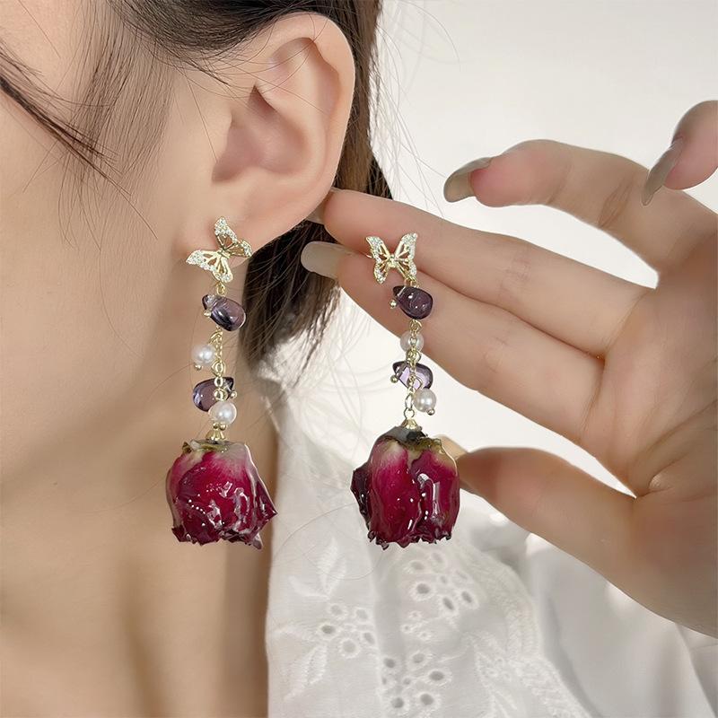 Butterfly Tassel Dried Flower Earrings