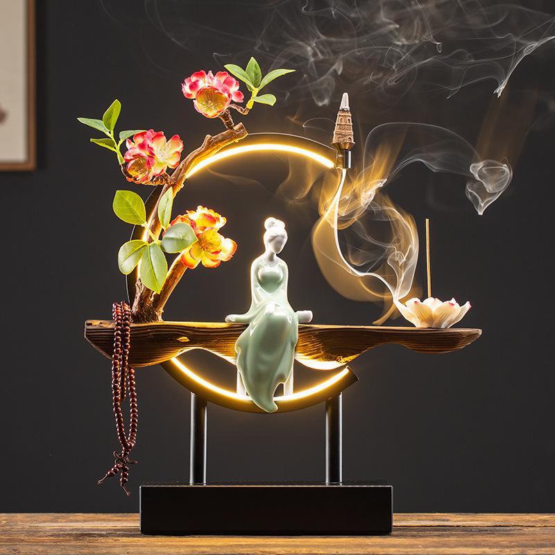 Creative New Chinese-style LED Light Ring Reverse-flow Scented Item, Living Room Entrance Decoration,Zen-themed Handicraft Item