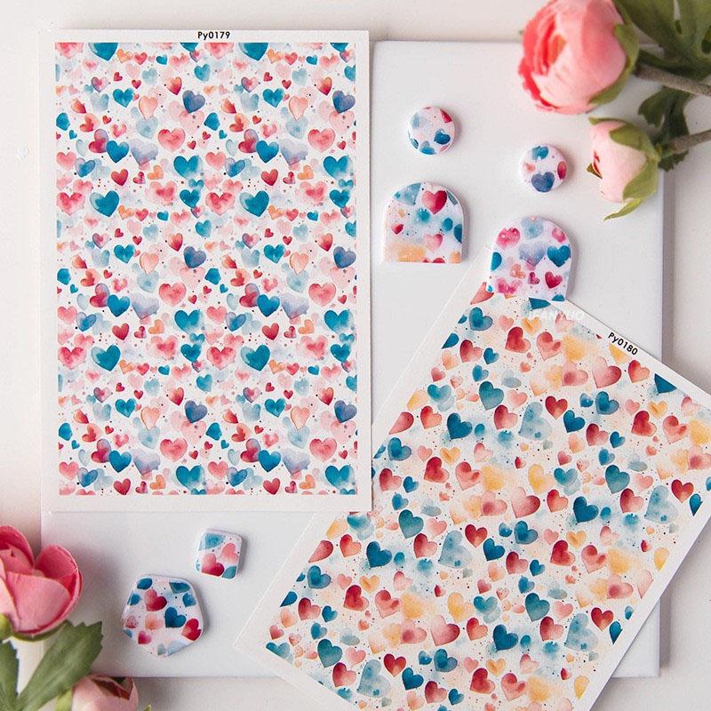 Heart Series Pattern Watercolor Transfer Paper for Polymer Clay Soft Pottery Pendant Earrings Jewelry Making Stickers Decor Tool