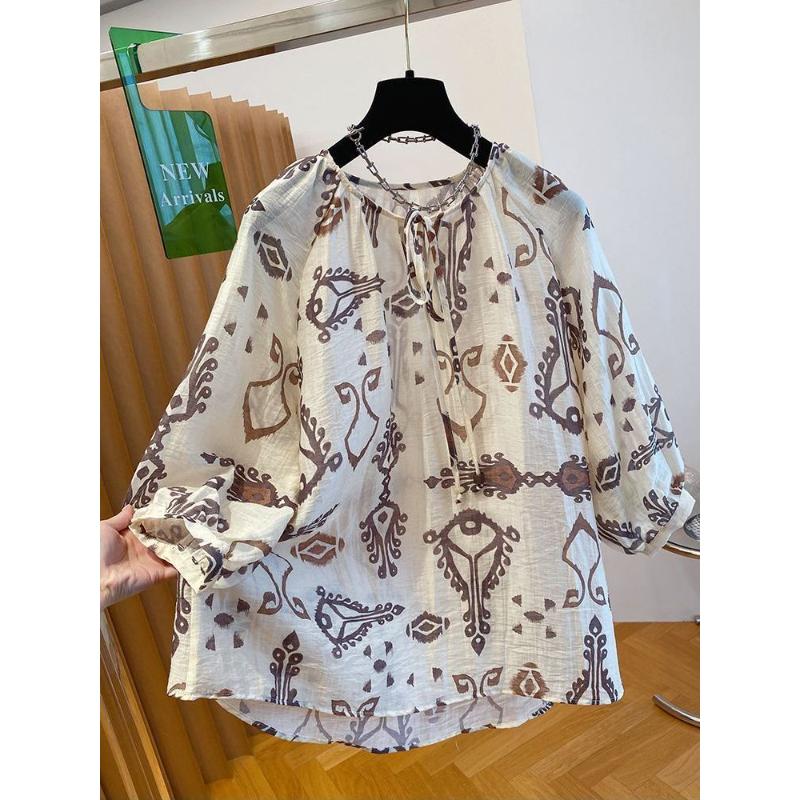 Chemise Style Bohème Polyvalente pour Femmes en Été, Top Tendance en Coton et Lin Fin et Coupe Ample