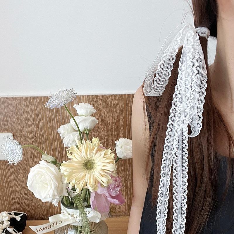 Korean Fashion Sweet Lace Scarf Bowknot Neckwear Women Summer Thin Mesh Flower Long Small Scarf Versatile Neckband Accessories