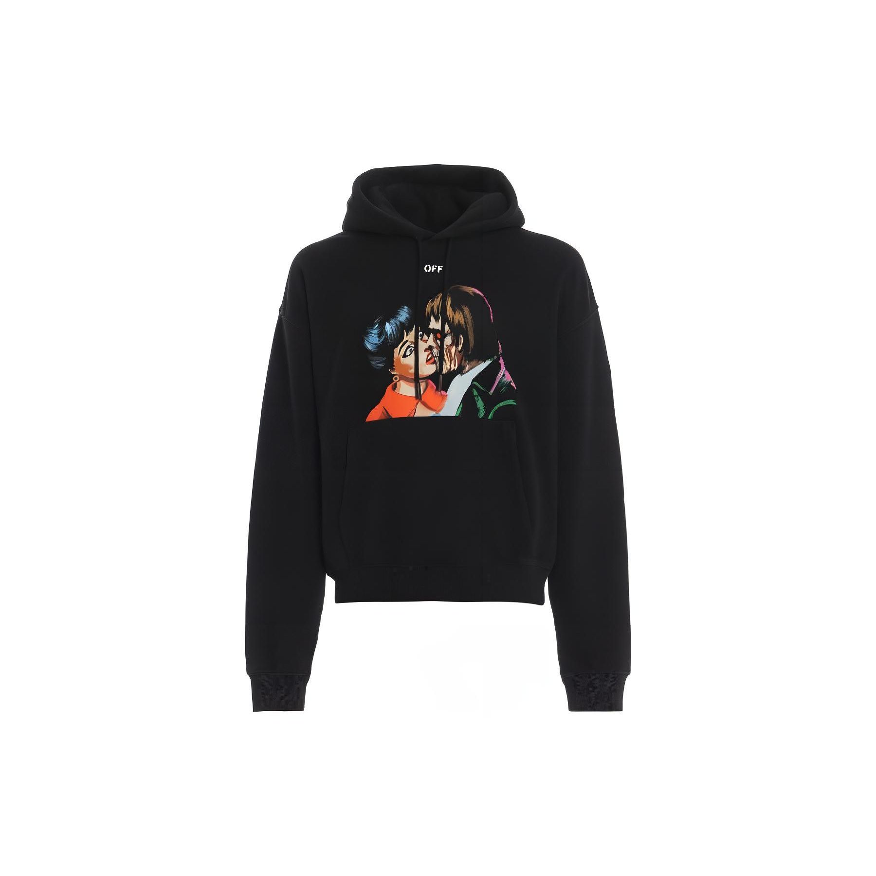 

OFF-WHITE Kiss Over Printed Hoodie Black Men Streetwear OMBB037R19B970031088 XXS