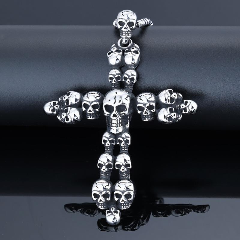 Meier Hip-hop retro punk skull cross stainless steel pendant necklace - unisex accessories