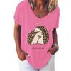 Fashion Spring  Hedgehog Print Blouses Short Sleeved V-Neck T Shirts Casual