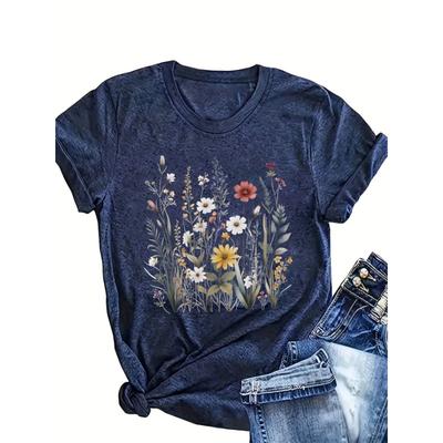 3D Digital Printing Round Neck Short-sleeved Loose Casual Women's Tops Bottoming T-shirt Comfortable and Fashionable