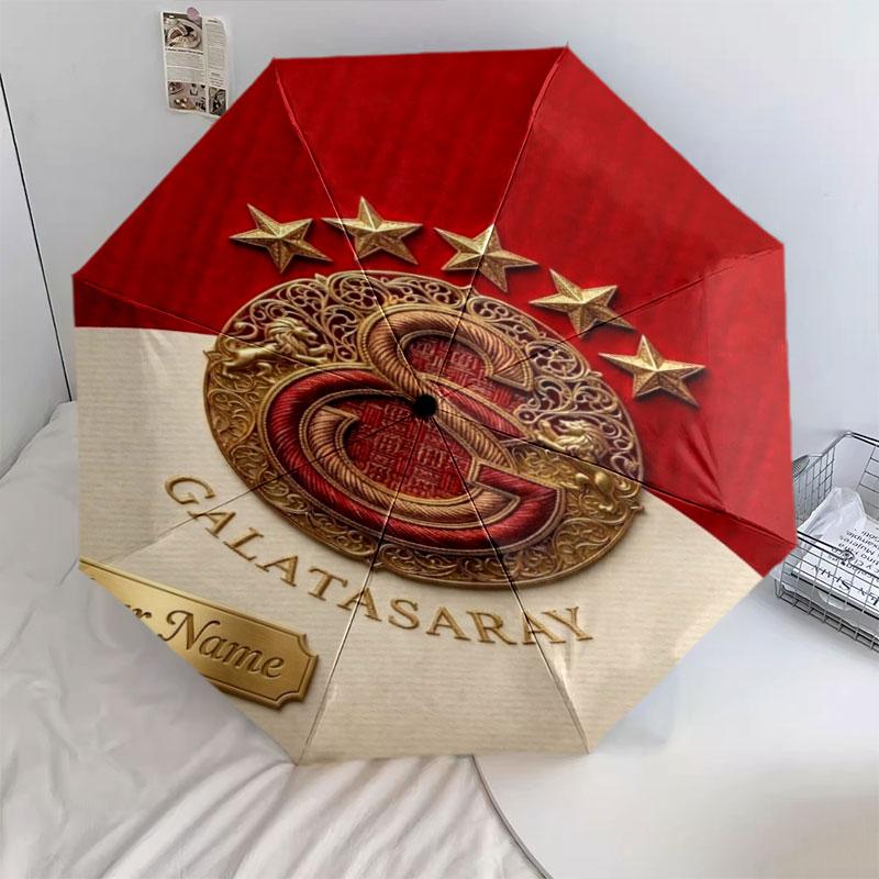 1 PC Automatic Folding Umbrella - Galatasaray S Custom Name Pattern, Portable & Foldable Design with 8 Ribs, Christmas Birthday Gifts