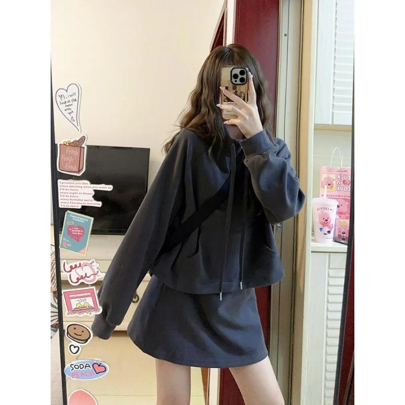 

Women s Spring Cropped Jacket Skirt Set Casual 2 Piece Outfit M темно-сірий колір