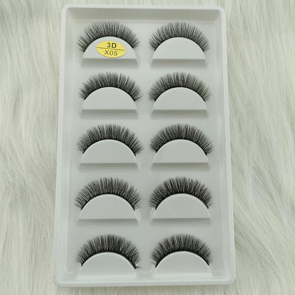 3D Nerz Falsche Wimpern 5 Paare Flauschiges Volumen Feine Wimpern Natürlich Aussehende Streifenbüschel für Party Tägliches Natürliches Nude-Make-up