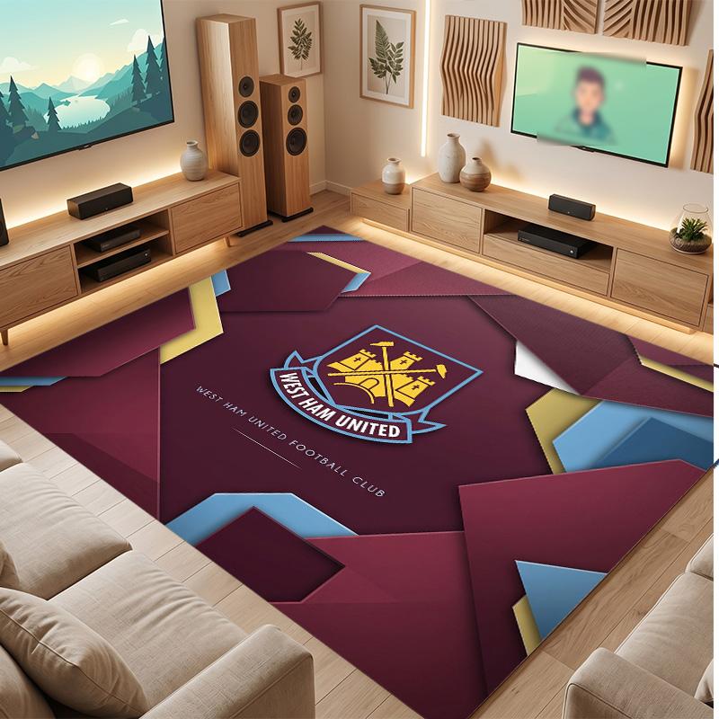 West Ham United Football Print Crystal Velvet Rug, Comfortable Water Absorbent Non Slip Indoor Floor Carpet