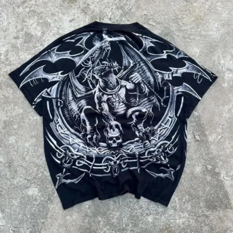 3D-gedrucktes Amerikanisches Retro Goth Y2K Affliction Stil Streetwear T-Shirt Gothic Totenkopf Kreuz Print Trendige Grafik T-Shirts Herrenbekleidung
