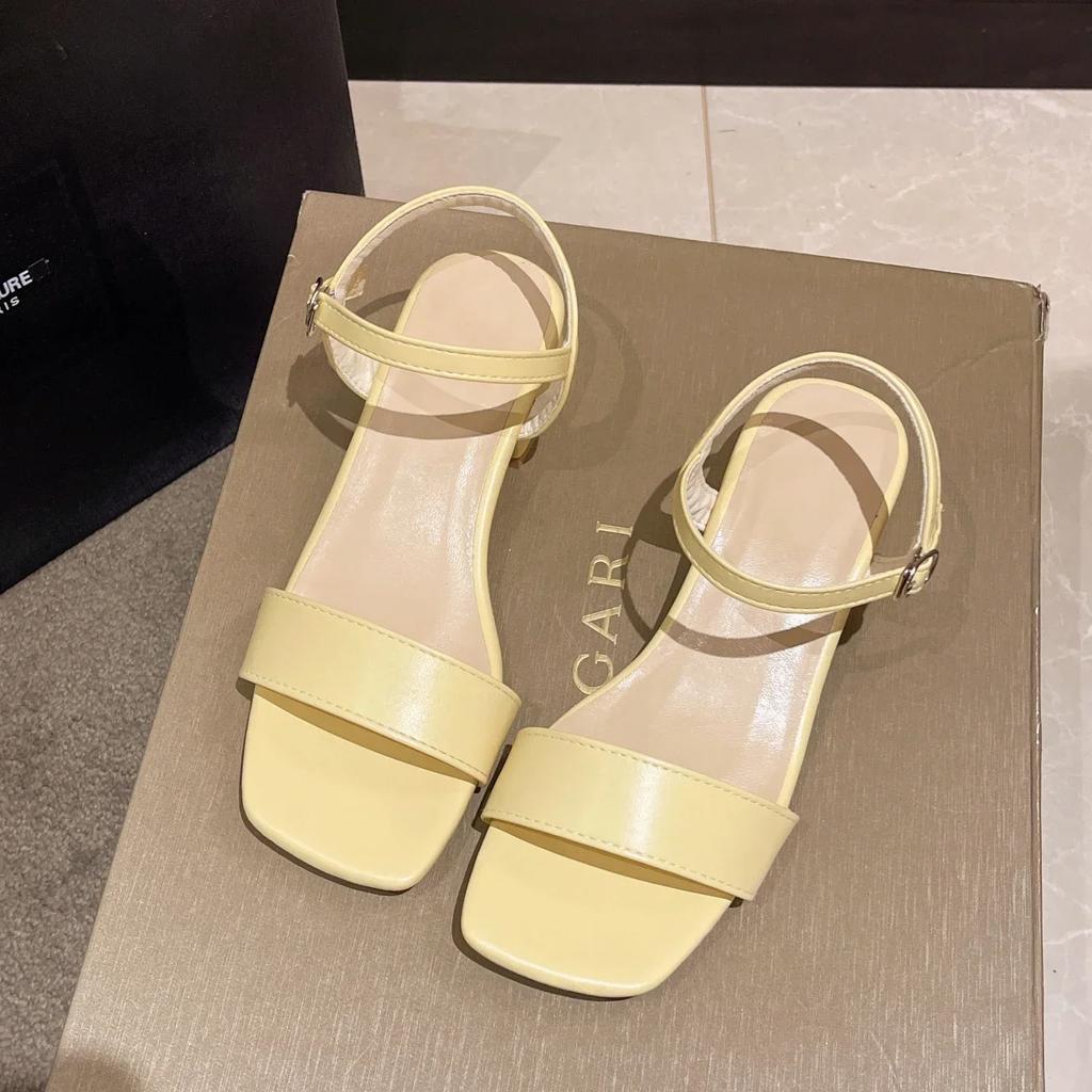 Coarse heeled sandals for women 2025  new one piece buckle strap large shoes mid heel sandals trendy