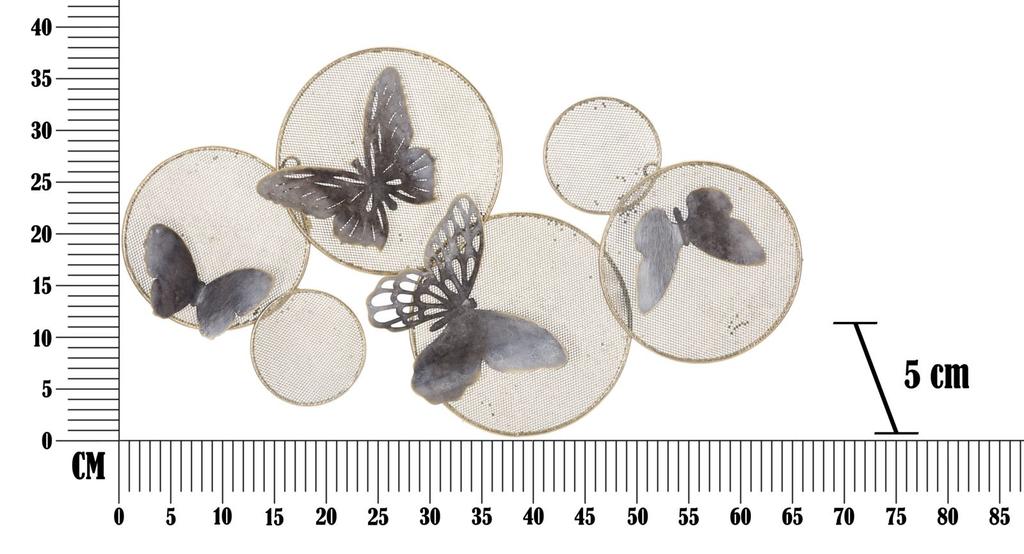 Wandpaneel aus Eisen Schmetterling Dunkel Cm 66X5X38