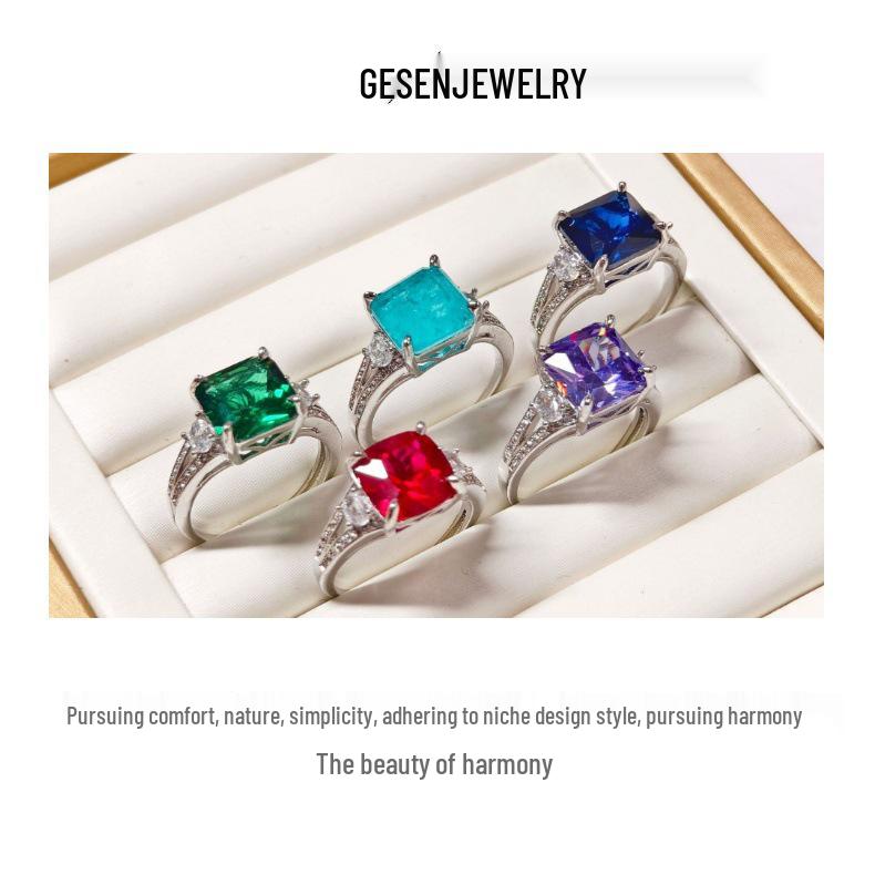 Gesi En Jewelry: European & American Style Gem-Inlaid Open Square Ring for Women