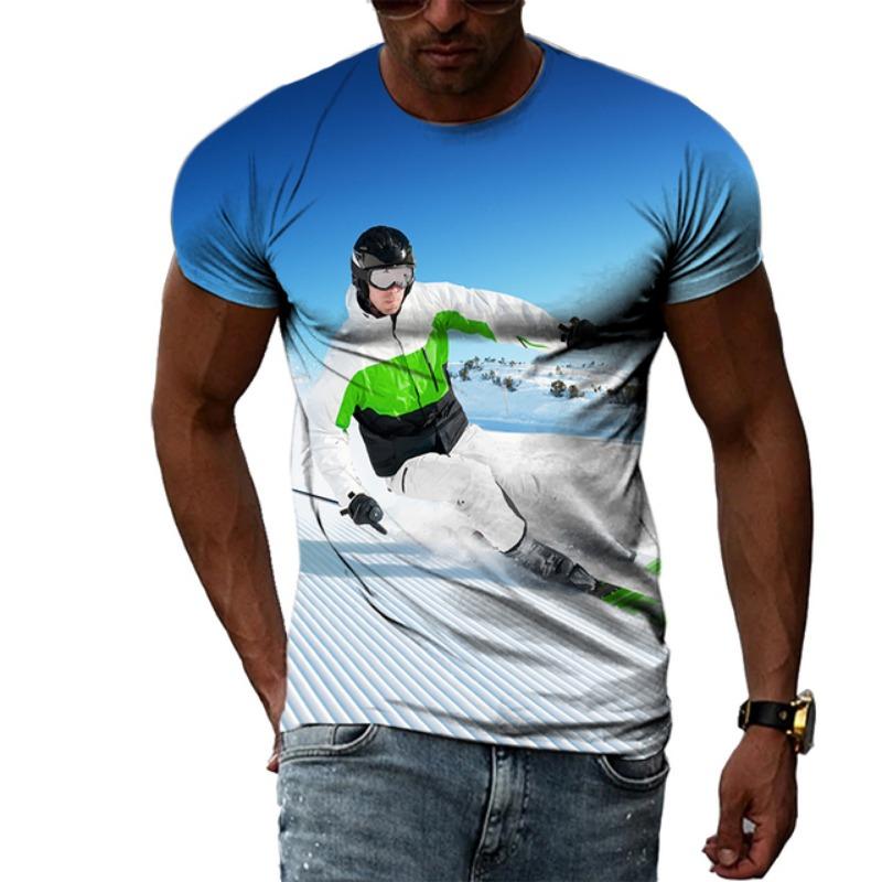 Sommermode Skateboard Sportswettbewerb Ski Herren T-Shirts Lässiger Druck Hip Hop Harajuku Persönlichkeit Rundhals Kurzarm Top