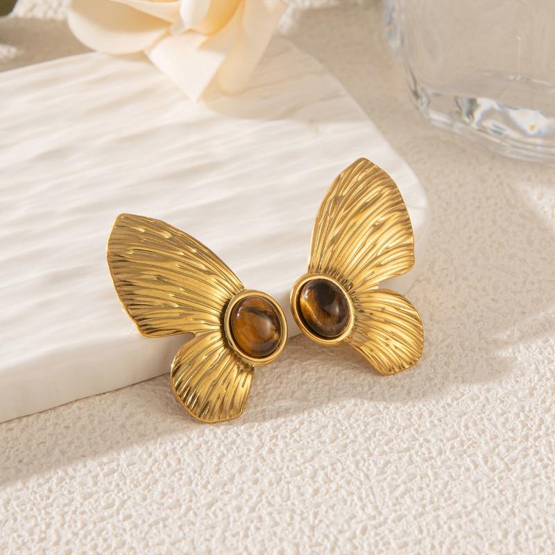 Stainless Steel Stud Earrings, Titanium Steel Statement Earrings, 18k Gold Women's Jewelry, High-end Black Earrings