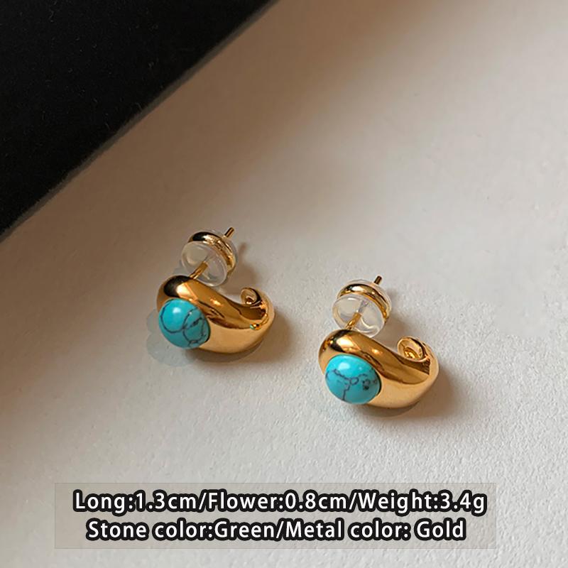 

2026 New Design Natural Turquoise Metal Copper alloy Curved Earrings For Women s Casual and Elegant Jewelry Fashion Accessories