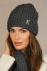 Winter Hat with Lurex Decorated with the Letter "K" Graphite Color Kamea-Kosmos