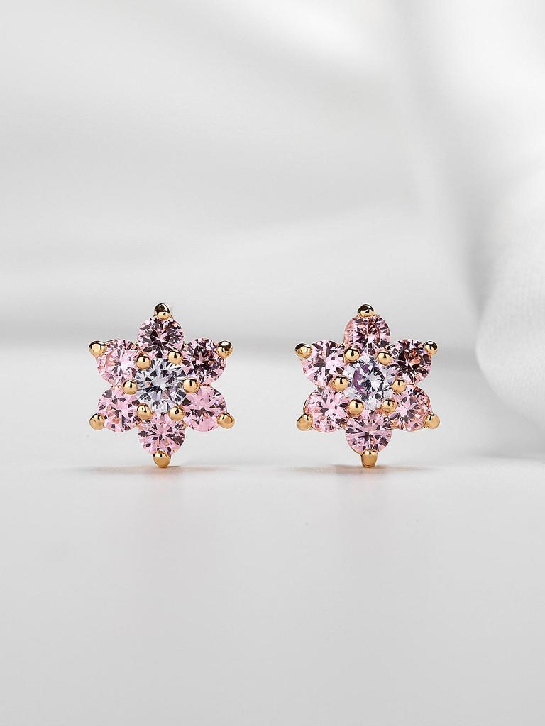 Rhinestone Copper Geometric Flower Earrings - Luxurious, Versatile, and Super Shiny Ear Studs for Women