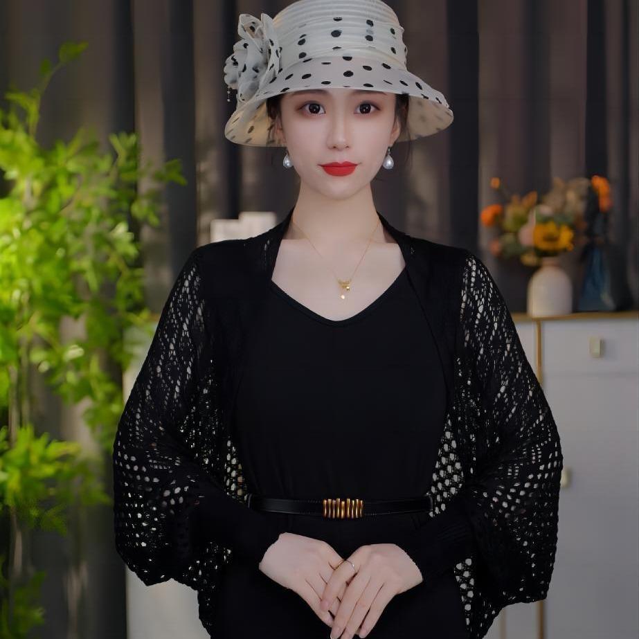 Summer fashion hollow-out knitted shawl women's thin solid color temperament versatile blouse bat sleeve knitted top