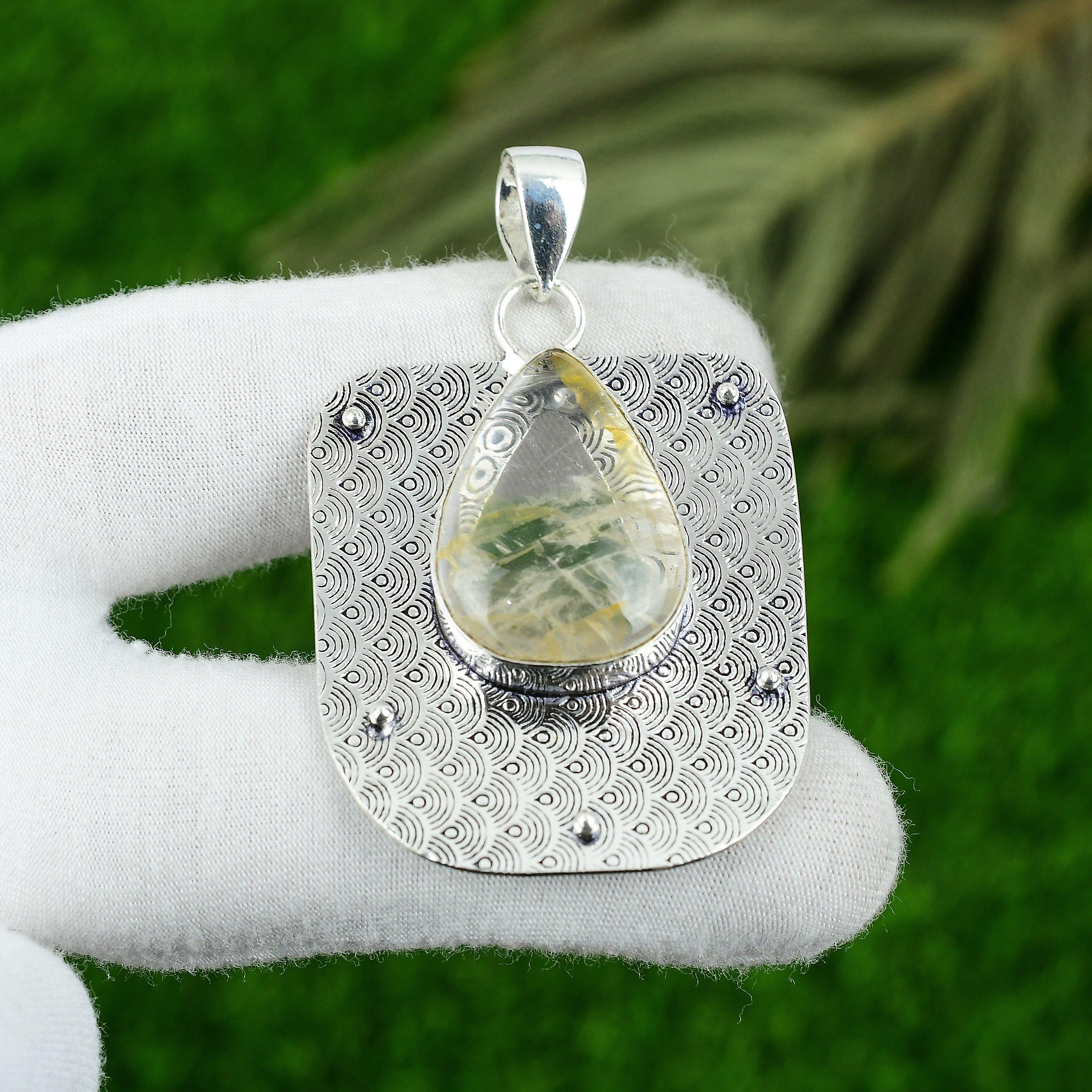 

Pear Golden Rutile Gemstone Birthday Bezel Anniversary Pendant Sterling Silver