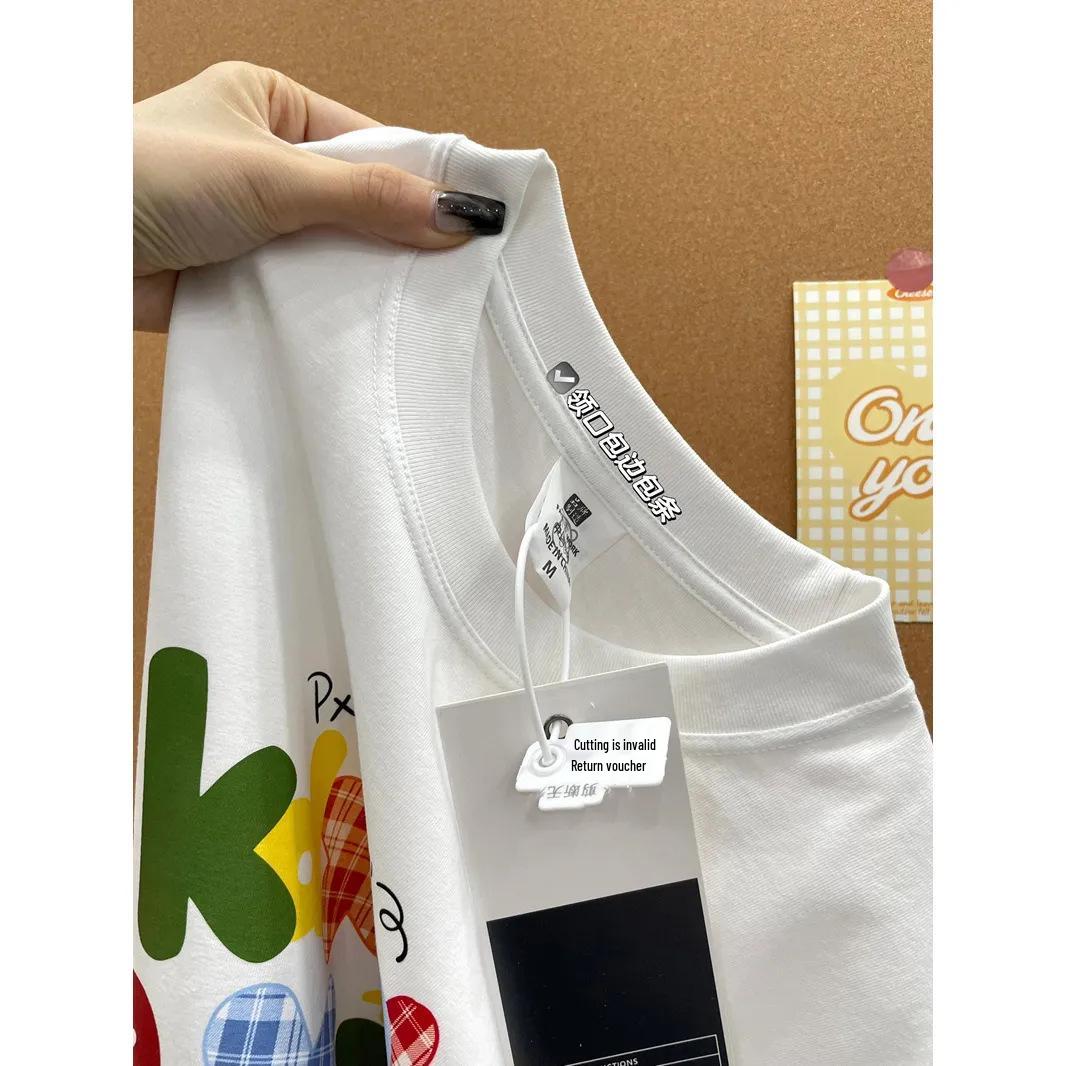 

Унисекс 100% хлопок футболка с круглым вырезом и короткими рукавами - Модная летняя свободная посадка для студентов S (Recommended up to 90 jin)