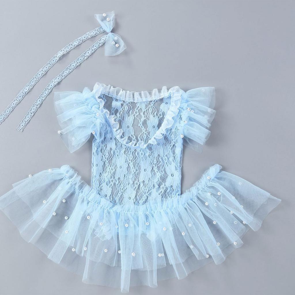 Lace Dress Photography Props Baby Shooting Outfits with Headband Skirt Bodysuits Skin-Friendly Clothes for Newborns 3Pcs
