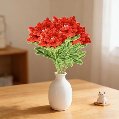 Flor de Limpiapipas Terminada Tallo de Chenilla Hecho a Mano Flor de Peonía Roja para Mujeres Madre Esposa