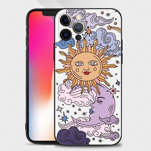 Lustige Sonne Mond Gesicht Handyhülle für Iphone 14 13 12 11 Pro Max Xs Max Xr X 7 8 Plus 12 Mini 6s Silikon Capa Black Shell