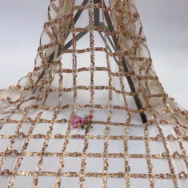 Sequin Block Embroidered Fabric Mesh Base Shiny Women Dress Diy Fashion Designer Mesh Embroidery Fabric Sew Craft Supplies