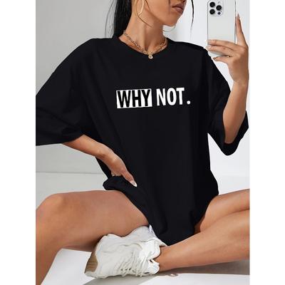 Europäisches und Amerikanisches Fast Fashion Schwarzes Lässiges T-Shirt mit Buchstabenprint Einfacher Rundhalsausschnitt Kurzarm Locker Bequem Oberteil