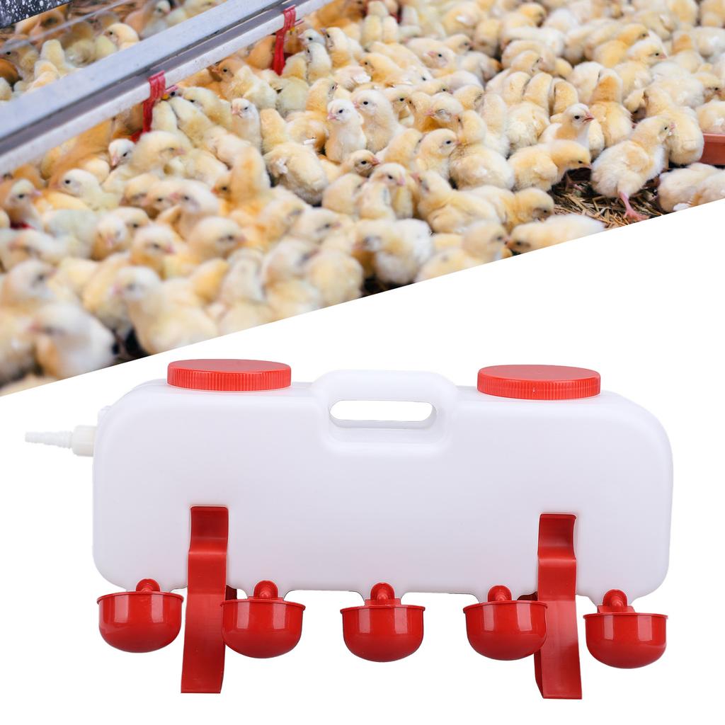 Poultry Waterer Leakproof Automatic Chicken Waterer Sturdy PP Hygeian Ergonomic Grip Self Filling with 10 Waterer Cups for Farm