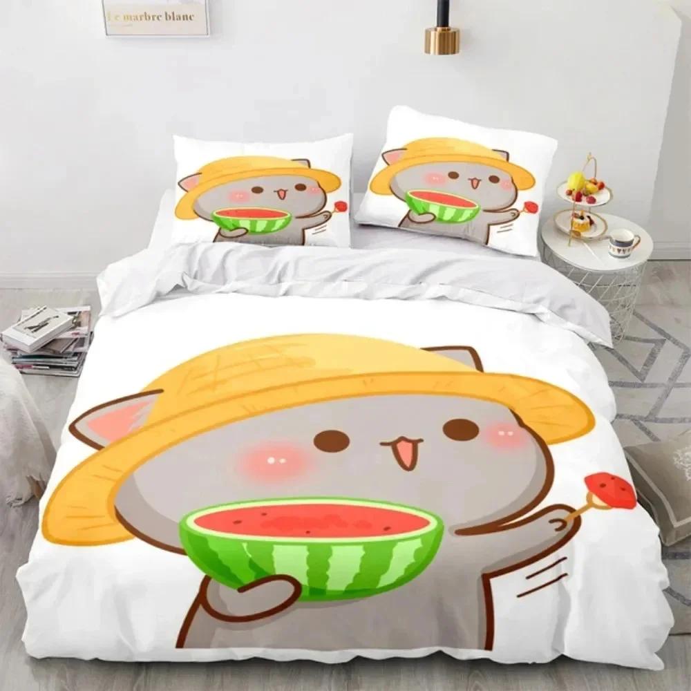 3D Print Cartoon Lovely Peach Cat 3D Duvet Cover Bedding Set Comforter Linen Pillowcases Home Decor Single Double King Queen