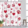 Paw Print Heart Shower Curtain 1Pc – Red & Pink Dog Paws With Love Symbols, Cute Pet Lover Art For Romantic Bathroom Decor