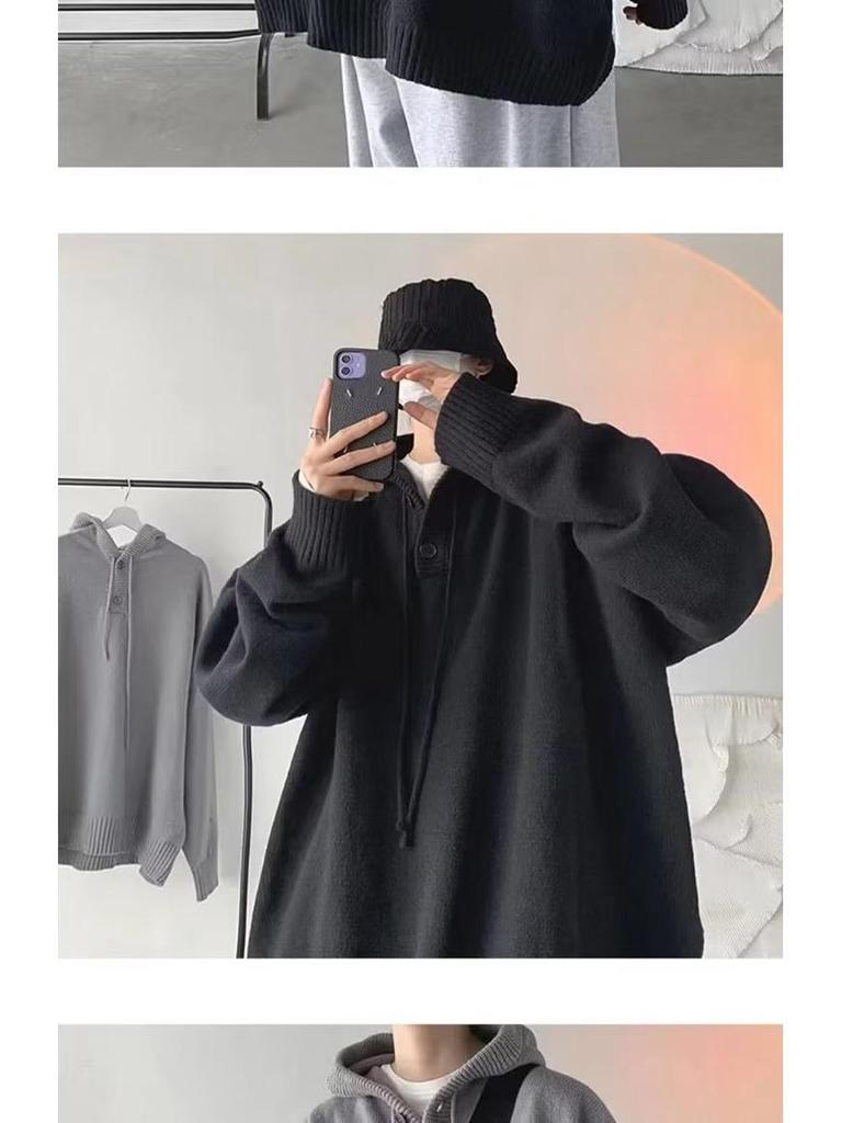 Pánský retro korejský japonský styl mikina přes hlavu s kapucí na podzim a zimu