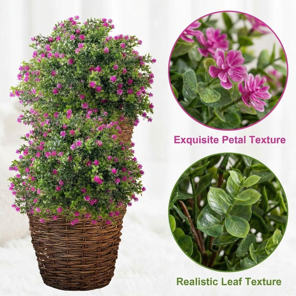 2 Pack Artificial Rose Boxwood Topiary Ball Trees with Ground Faux Shrubs for Outdoor Indoor Garden Porch