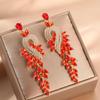 2023 Retro Long Leaf Tassel Teardrop Rhinestone Earrings