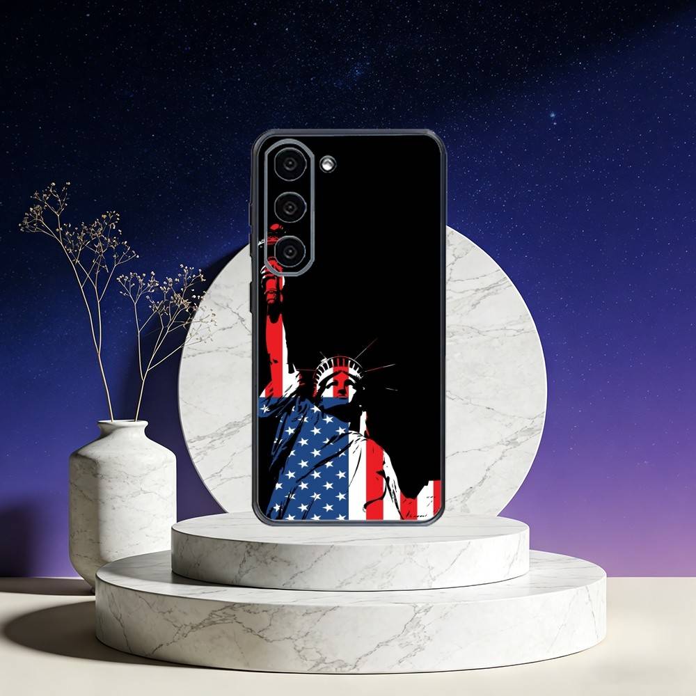 America USA Flag S-Statue Liberty Phone Case For Samsung Galaxy A73,A72,A71,A70,A53,A52,A51,Others Soft Black Cover