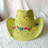 Cappelli Gialli Estivi da Uomo Stile Western Intrecciati a Mano in Paglia Cappello Jazz da Sole da Spiaggia Cappellino da Cowgirl Donna Rosa Shocking Monocolore Sombrero Uomo