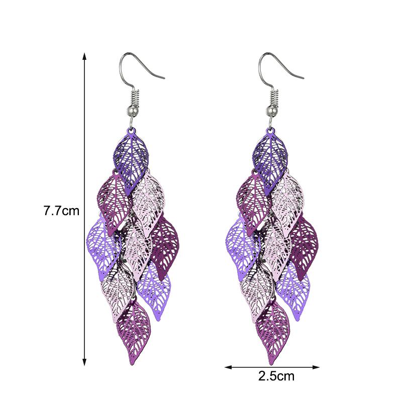 Vintage Colorful Hollow Leaf Drop Dangle Earrings For Women Girls 2023 Fashion Jewelry Lightweight Long Boho Delicate Earrings
